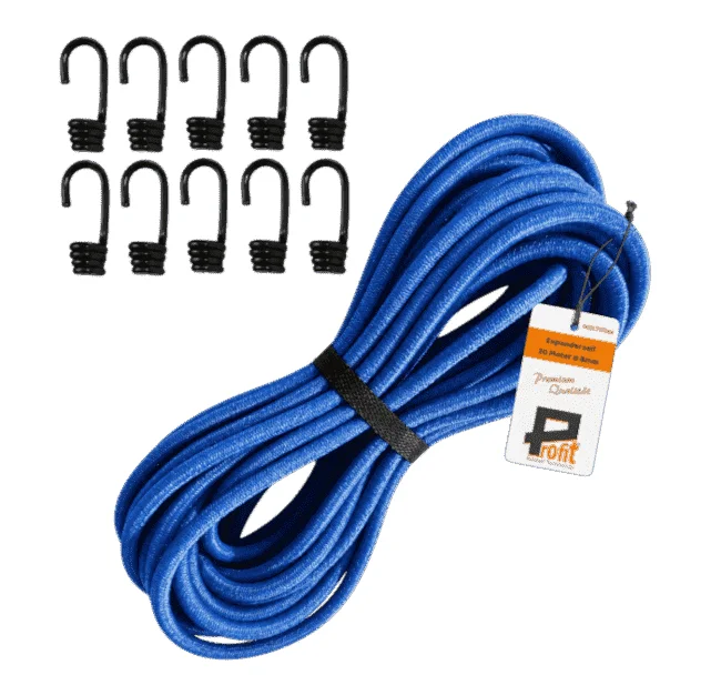 Blaues Expanderseil mit zehn Spiralhaken als Set